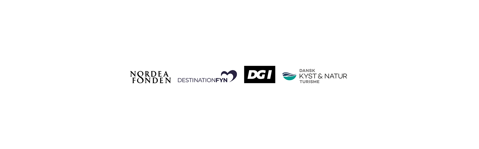 Logo af Nordea-Fonden, Destination Fyn, DGI, Dansk Kyst- og Naturturisme