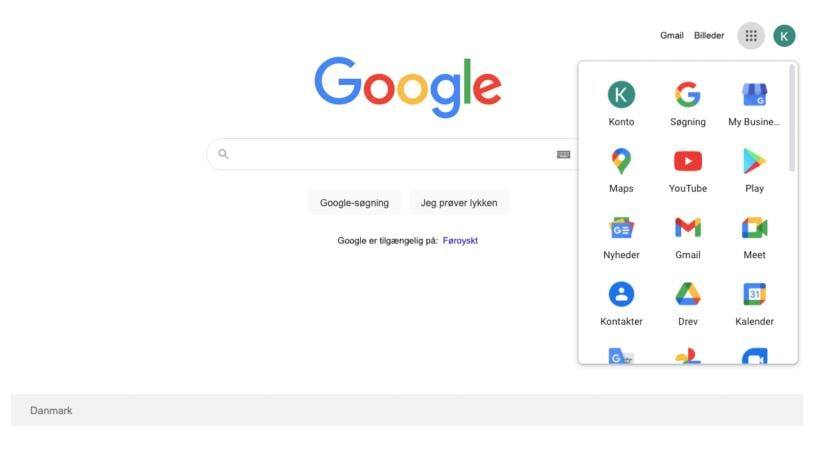 Google - Oversigt over menu