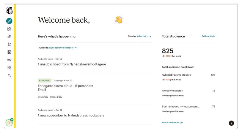 Mailchimp - Hovedskærm